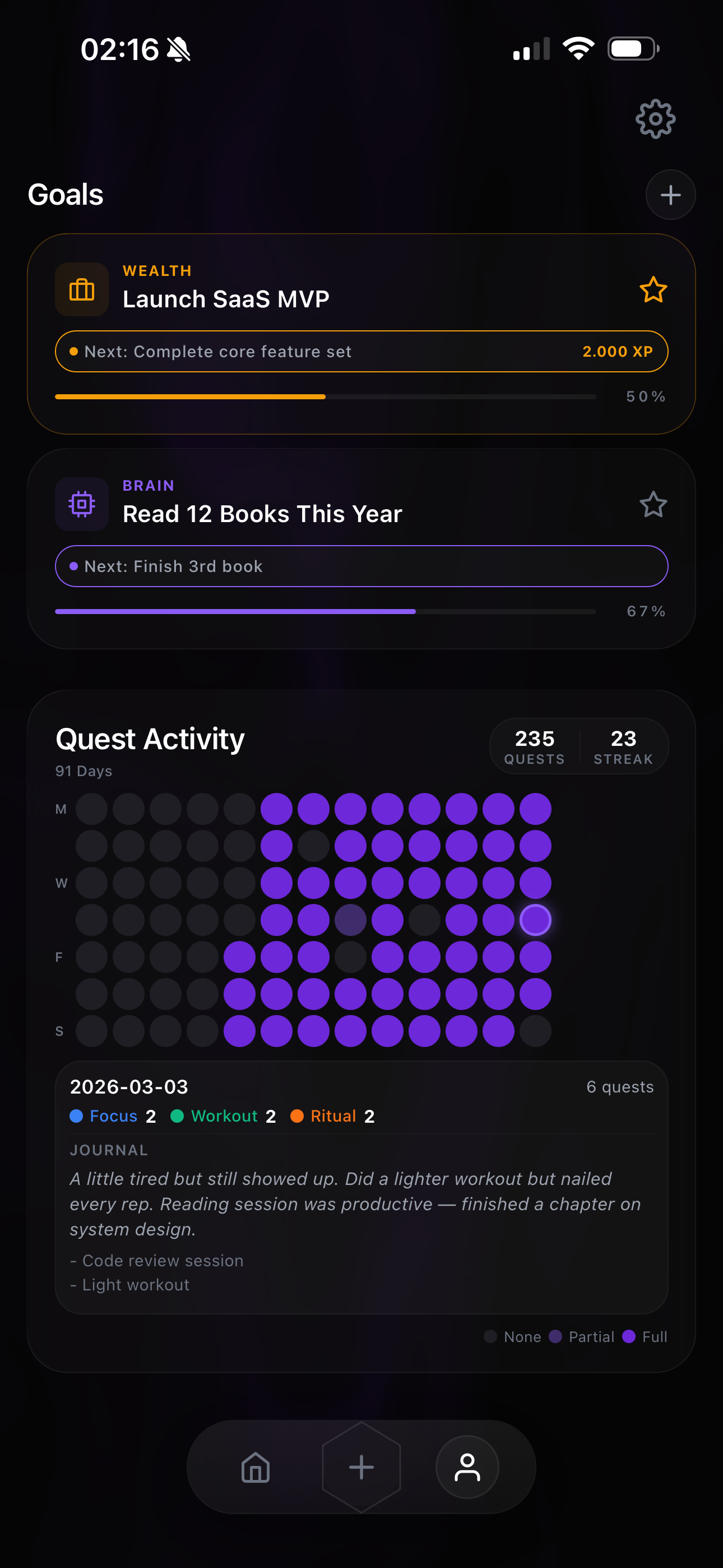 LockD In quest activity and streaks